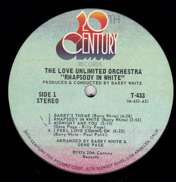 The Love Unlimited Orchestra - Rhapsody in White (1973) - VG+ LP Record 1974 20th Century Vinyl - Soul / Soul-Jazz / Jazz-Funk