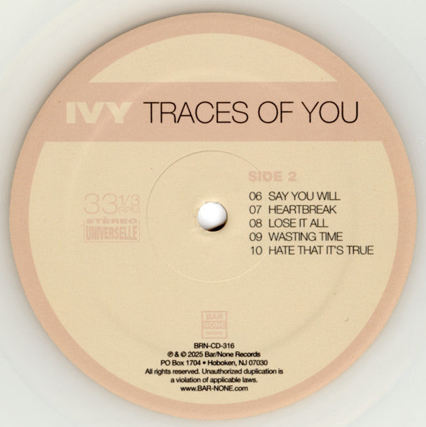 Ivy - Traces Of You - Mint- LP Record 2025 Bar/None Natural Colored Vinyl - Indie Rock / Indie Pop - Shuga Records