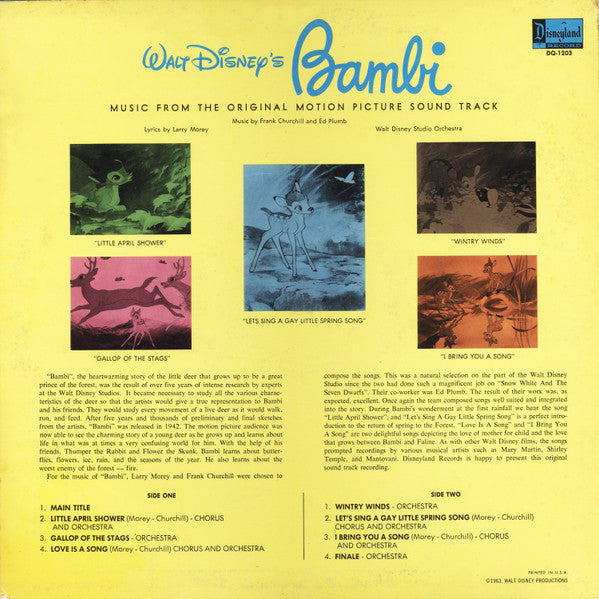 Various - Walt Disney's Bambi (1957) - VG LP Record 1968 Disneyland USA Vinyl - Soundtrack - Shuga Records
