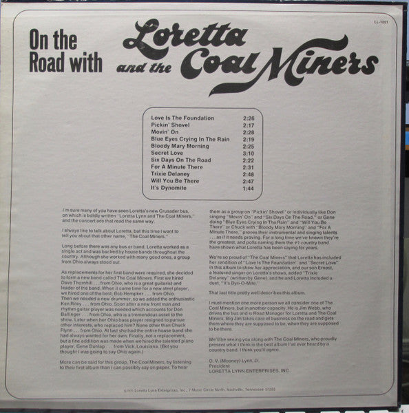 Loretta Lynn And The Coal Miners - On The Road With Loretta And The Coal Miners - New LP Record 1976 Self Released USA Vinyl - Country - Shuga Records