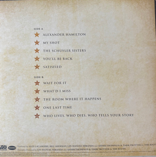 Lin-Manuel Miranda - Hamilton: 10 Shots (Highlights From The Original Broadway Cast Recording) - New LP Record 2025 Atlantic Rhino USA Cabinet Battle Vinyl - Musical