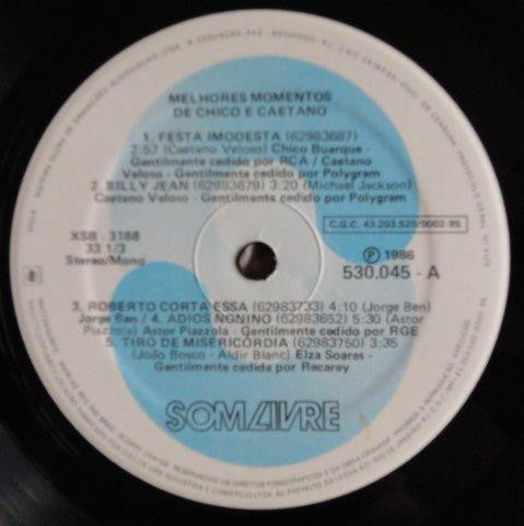 Chico Buarque & Caetano Veloso - Melhores Momentos De Chico & Caetano - VG+ LP Record 1986 Som Livre Brazil Vinyl - Latin / MPB - Shuga Records