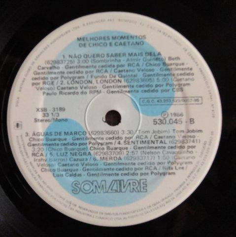 Chico Buarque & Caetano Veloso - Melhores Momentos De Chico & Caetano - VG+ LP Record 1986 Som Livre Brazil Vinyl - Latin / MPB - Shuga Records