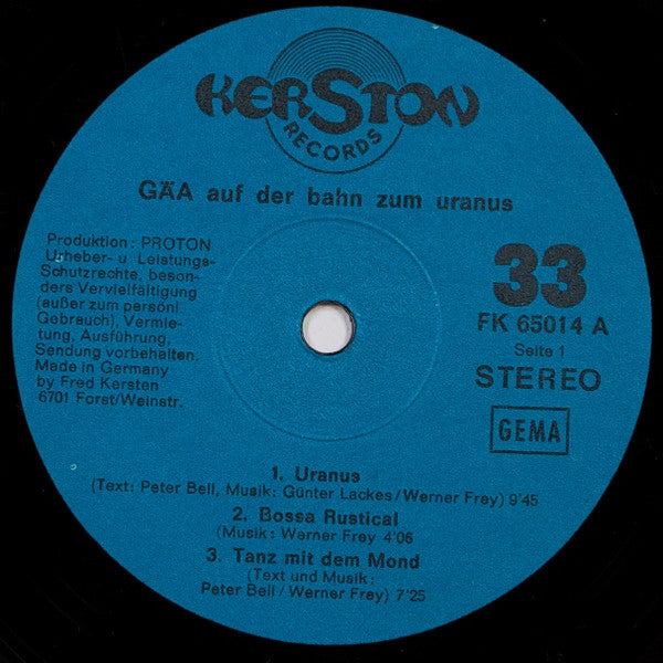 Gäa – Auf Der Bahn Zum Uranus - VG+ LP Record 1973 Kerston Germany Vinyl - Psychedelic Rock / Prog Rock - Shuga Records