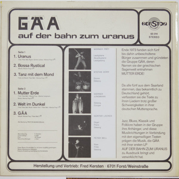 Gäa – Auf Der Bahn Zum Uranus - VG+ LP Record 1973 Kerston Germany Vinyl - Psychedelic Rock / Prog Rock - Shuga Records