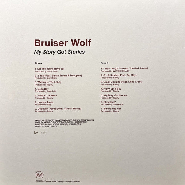 Bruiser Wolf - My $tory Got $tories - Mint- LP Record 2025 Near Mint USA Black Vinyl & Numbered 059/70 Made - Shuga Records