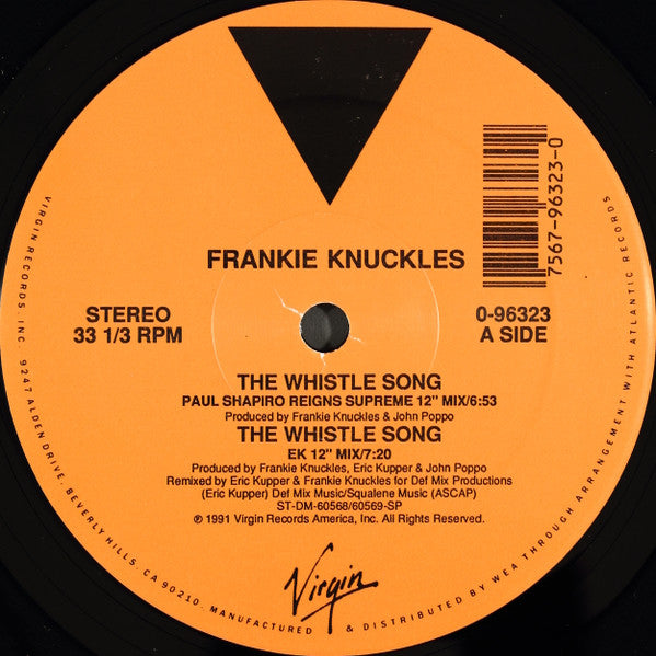 Frankie Knuckles - The Whistle Song - VG+" Single Record 1991 Virgin USA Vinyl - Chicago House / Deep House - Shuga Records