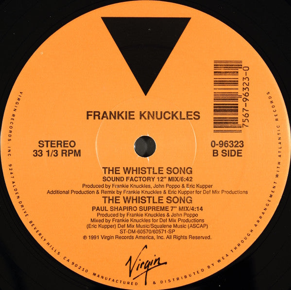 Frankie Knuckles - The Whistle Song - VG+" Single Record 1991 Virgin USA Vinyl - Chicago House / Deep House - Shuga Records
