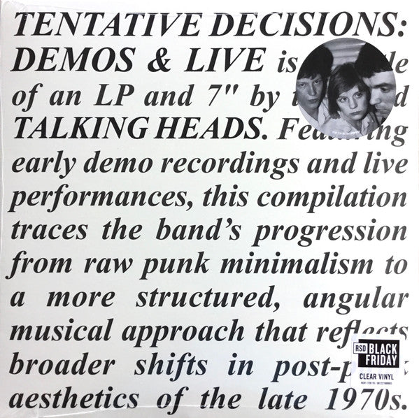 Talking Heads - Tentative Decisions: Demos & Live - New LP Record Store Day Black Friday 2025 Sire Rhino Vinyl & 7" Clear Single - Pop Rock / Art Rock
