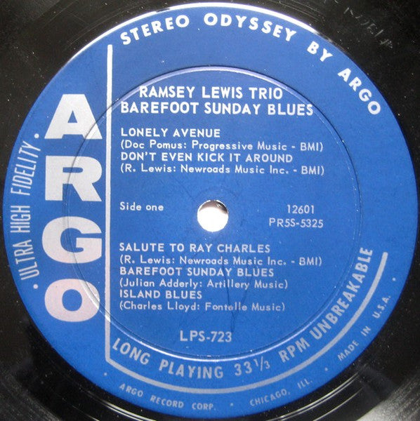 The Ramsey Lewis Trio - Barefoot Sunday Blues - VG+ LP Record 1963 Argo USA Stereo Original Vinyl - Jazz / Soul-Jazz - Shuga Records