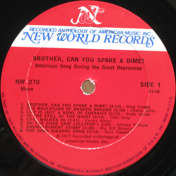 Various – Brother, Can You Spare A Dime? (American Song During The Great Depression) - Mint- LP Record 1981 New World USA Vinyl - Jazz / Country / Hillbilly / Blues - Shuga Records