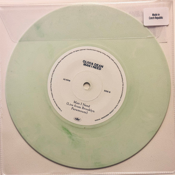 Olivia Dean - Man I Need & Live From Brooklyn Paramount - New 7" Single Record 2025 Capitol Webstore Exclusive Green Marbled Vinyl - Pop