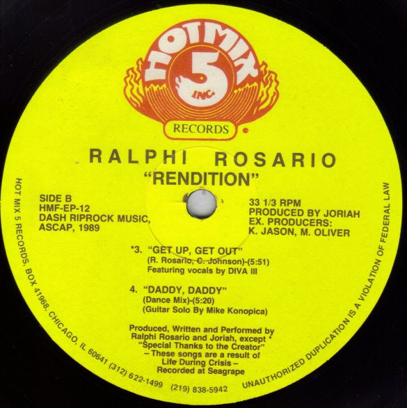 Ralphi Rosario - Rendition - VG 12" Single Record 1989 Hot Mix 5 USA Vinyl - Chicago House / Deep House - Shuga Records