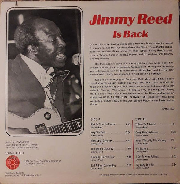 Jimmy Reed - Is Back - VG+ LP Record 1976 Roots USA Vinyl - Chicago Blues - Shuga Records