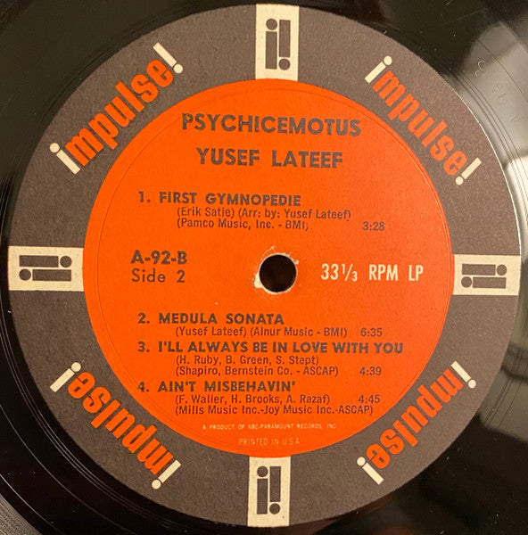 Yusef Lateef - Psychicemotus - VG+ LP Record 1965 Impulse! USA Mono Original Pressing Vinyl - Jazz / Post Bop / Modal / Free Jazz - Shuga Records