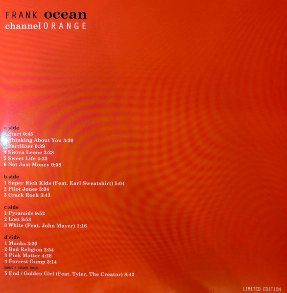 Frank Ocean - channel ORANGE (2012) - Mint- 2 LP Record 2022 Self Released Unofficial Orange Vinyl & Insert - Neo Soul / R&B / Hip Hop - Shuga Records