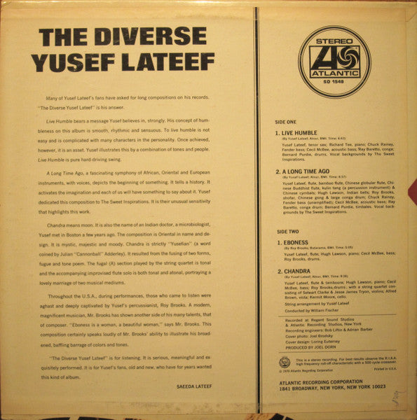 Yusef Lateef - The Diverse Yusef Lateef - VG+ LP Record 1970 Atlantic USA Original Vinyl - Jazz / Free Jazz / Avant-garde Jazz - Shuga Records