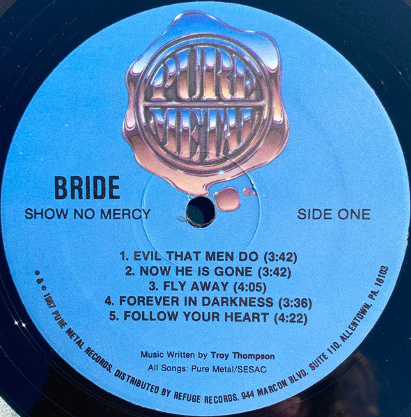 Bride – Show No Mercy - Mint- LP Record 1986 Pure Metal USA Vinyl - Heavy Metal - Shuga Records
