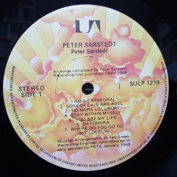 Peter Sarstedt - Peter Sarstedt (1969) - VG+ LP Record 1971 United Artists Canada Vinyl - Pop Rock / Folk Rock - Shuga Records