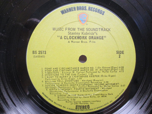Various - Stanley Kubrick's A Clockwork Orange (1971) - VG+ LP Record 1972 Warner USA Vinyl, Green Label & 2x Hype Stickers - Soundtrack - Shuga Records