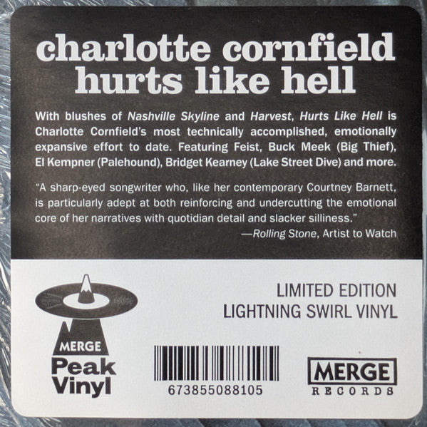 Charlotte Cornfield - Hurts Like Hell - New LP Record 2026 Merge Lightning Swirl Vinyl - Indie Rock / Folk Rock - Shuga Records