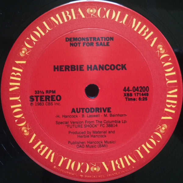 Herbie Hancock - Autodrive - VG+ 12" Single Record 1983 Columbia USA Promo Vinyl - Jazz-Funk / Electro - Shuga Records