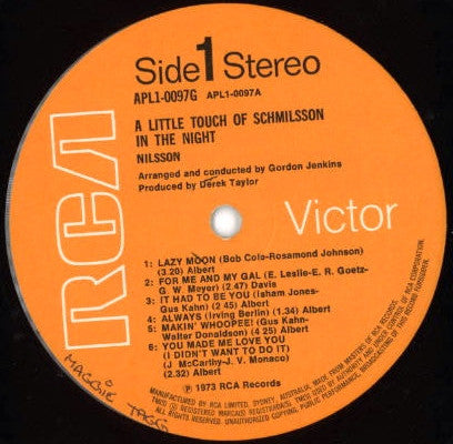 Harry Nilsson - A Little Touch Of Schmilsson In The Night - VG+ LP Record 1973 RCA Australia Original Vinyl - Pop Rock / Soft Rock - Shuga Records