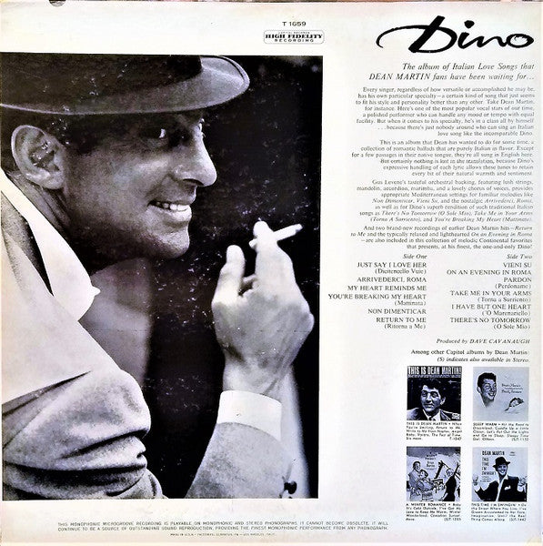 Dean Martin - Dino: Italian Love Songs - Mint- LP Record 1962 Capitol USA Mono Original Press Vinyl - Jazz / Vocal / Pop - Shuga Records