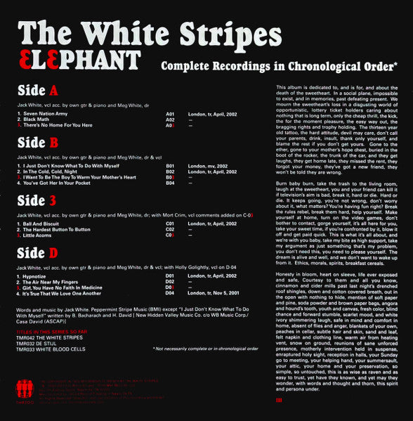The White Stripes - Elephant (2003) - New 2 LP Record 2013 Third Man USA 180 gram Vinyl & No Barcode - Garage Rock / Alternative Rock - Shuga Records
