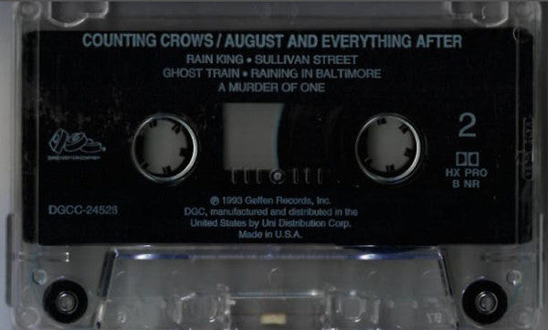Counting Crows – August And Everything After - VG+ Cassette 1993 DGC USA Tape - Alternative Rock / Pop Rock - Shuga Records