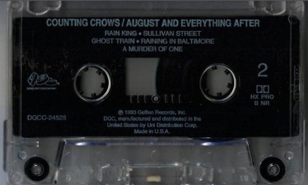 Counting Crows – August And Everything After - VG+ Cassette 1993 DGC USA Tape - Alternative Rock / Pop Rock
