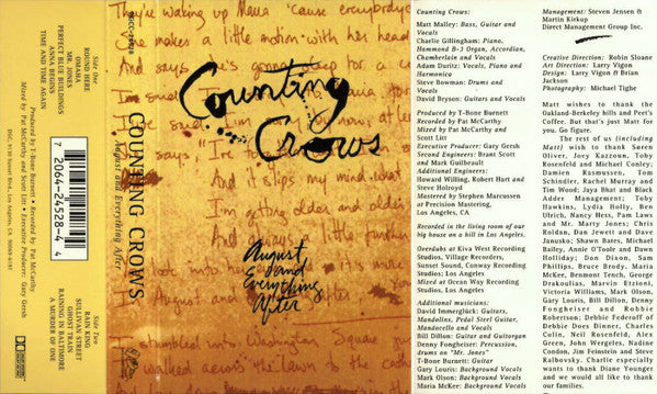 Counting Crows – August And Everything After - VG+ Cassette 1993 DGC USA Tape - Alternative Rock / Pop Rock - Shuga Records