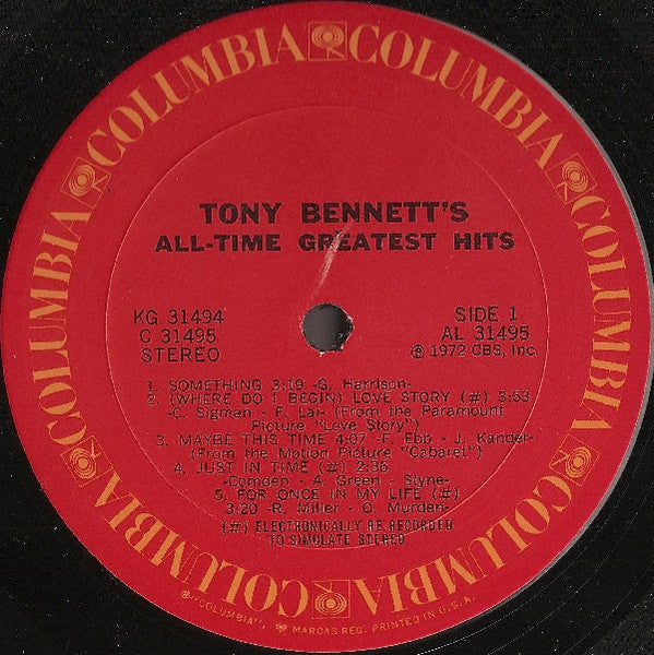 Tony Bennett - All Time Greatest Hits - Mint- 2 LP Record 1972 Columbia USA Original Press Vinyl - Jazz / Big Band / Pop Vocal - Shuga Records
