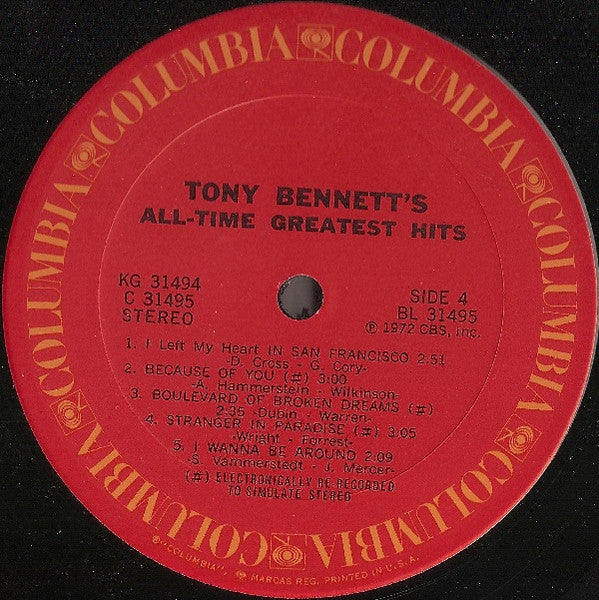 Tony Bennett - All Time Greatest Hits - Mint- 2 LP Record 1972 Columbia USA Original Press Vinyl - Jazz / Big Band / Pop Vocal - Shuga Records