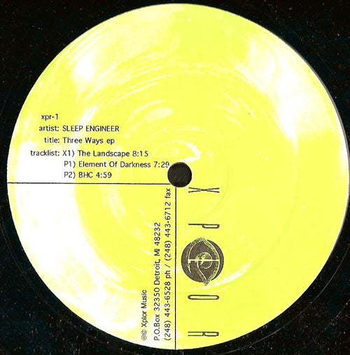 Sleep Engineer – Three Ways EP - VG+ 12" Single Record 1997 Xplor Music USA Vinyl - Techno / Minimal - Shuga Records