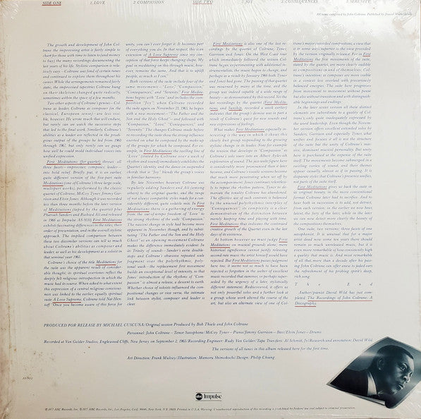 John Coltrane - First Meditations (For Quartet) - VG+ LP Record 1977 ABC Impulse! USA Original Vinyl - Free Jazz / Modal - Shuga Records