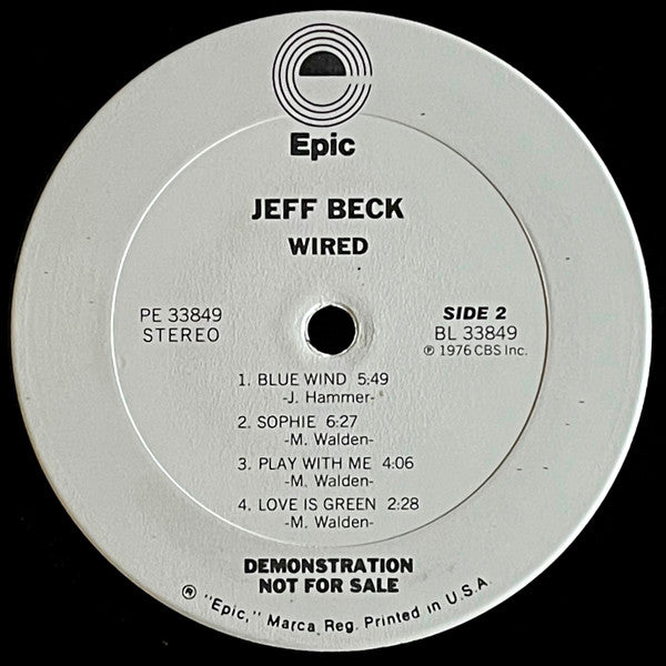 Jeff Beck - Wired - VG+ LP Record 1976 Epic USA White Label Promo Vinyl - Classic Rock / Jazz-Rock - Shuga Records
