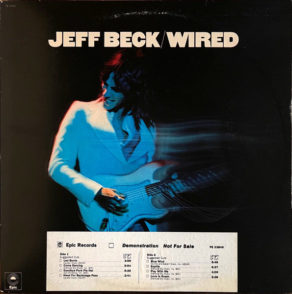 Jeff Beck - Wired - VG+ LP Record 1976 Epic USA White Label Promo Vinyl - Classic Rock / Jazz-Rock - Shuga Records