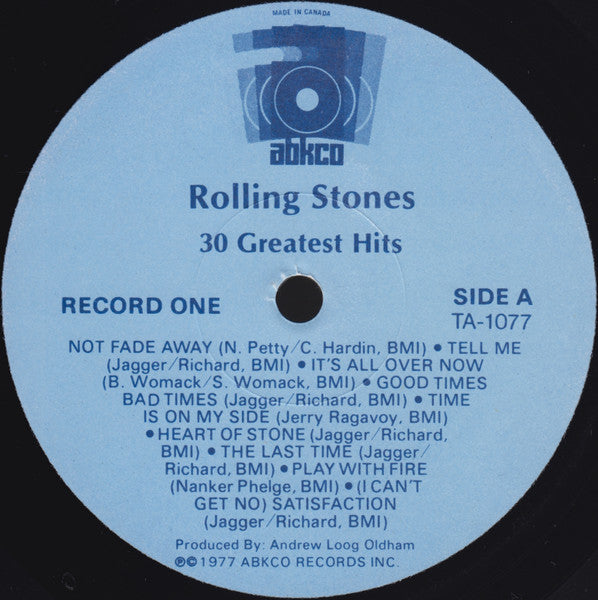 Rolling Stones - Greatest Hits Vol. 1 - VG+ LP Record 1977 ABKCO Canada Vinyl - Rock & Roll / Classic Rock / Blues Rock - Shuga Records