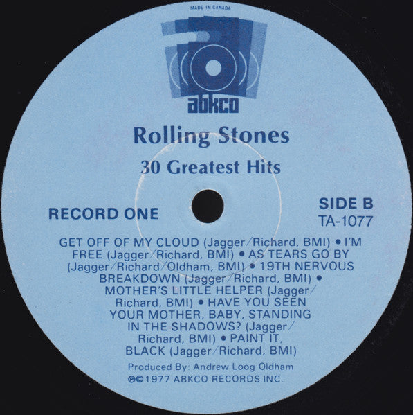 Rolling Stones - Greatest Hits Vol. 1 - VG+ LP Record 1977 ABKCO Canada Vinyl - Rock & Roll / Classic Rock / Blues Rock - Shuga Records