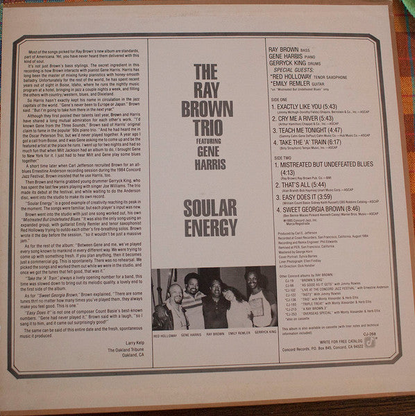 The Ray Brown Trio Featuring Gene Harris – Soular Energy - Shuga Records