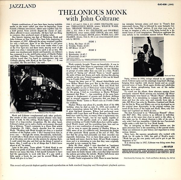 Thelonious Monk With John Coltrane (1961) - Mint- LP Record 1982 Jazzland Original Jazz Classics USA Vinyl - Hard Bop / Jazz - Shuga Records