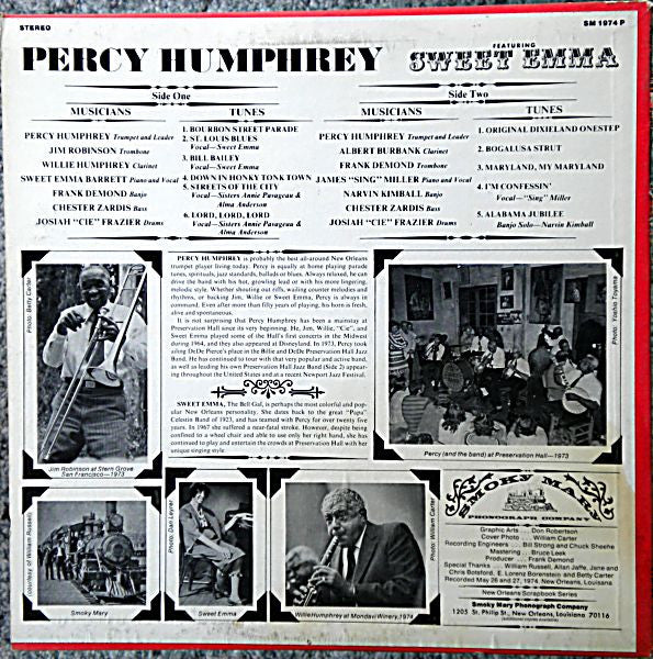 Percy Humphrey Featuring Sweet Emma - Living New Orleans Jazz - 1974 - New LP Record 1974 Smoky Mary USA Vinyl - Jazz / Dixieland - Shuga Records