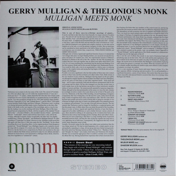 Thelonious Monk And Gerry Mulligan - Mulligan Meets Monk (1957) - Mint- LP Record 2011 WaxTime 180 gram Vinyl - Jazz / Bop / Cool Jazz - Shuga Records