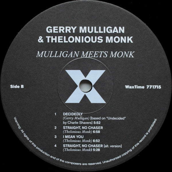 Thelonious Monk And Gerry Mulligan - Mulligan Meets Monk (1957) - Mint- LP Record 2011 WaxTime 180 gram Vinyl - Jazz / Bop / Cool Jazz - Shuga Records