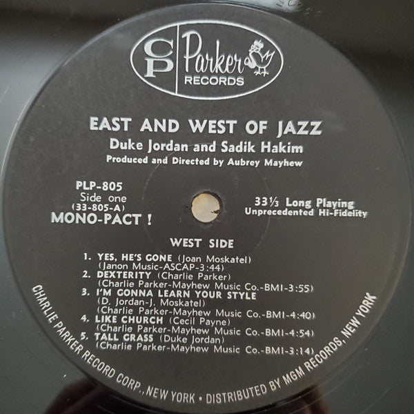 Duke Jordan and Sadik Hakim - East And West Of Jazz - VG+ LP Record 1962 Charlie Parker USA Mono Original Vinyl - Jazz / Bop - Shuga Records