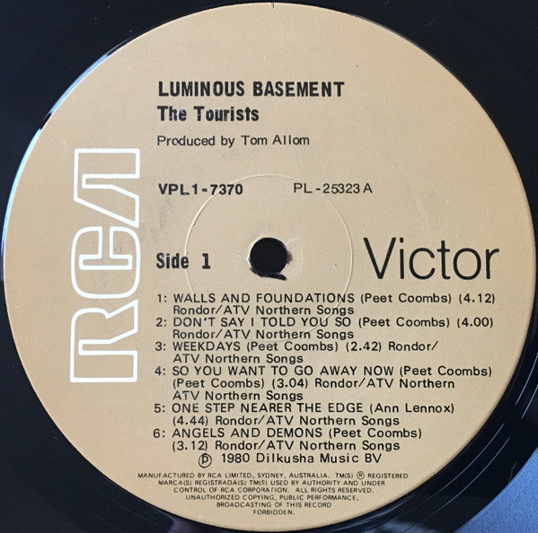 The Tourists - Luminous Basement - VG+ LP Record 1980 RCA Australia Vinyl - Rock / New Wave - Shuga Records