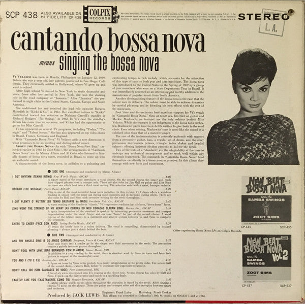 Vi Velasco With Zoot Sims And His Orchestra - Cantando Bossa Nova Means Singing The Bossa Nova - VG+ LP Record 1962 Colpix USA Vinyl - Jazz / Latin - Shuga Records