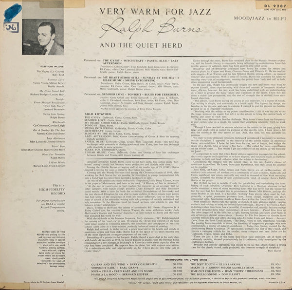 Ralph Burns & The Quiet Herd - Very Warm For Jazz - VG LP Record 1958 Mono (Original Press Promo Label) Decca USA Vinyl - Cool Jazz - Shuga Records