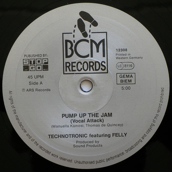 Technotronic Featuring Felly - Pump Up The Jam - VG+ 12" Single Record 1989 SBK USA Vinyl - House / Hip-House - Shuga Records